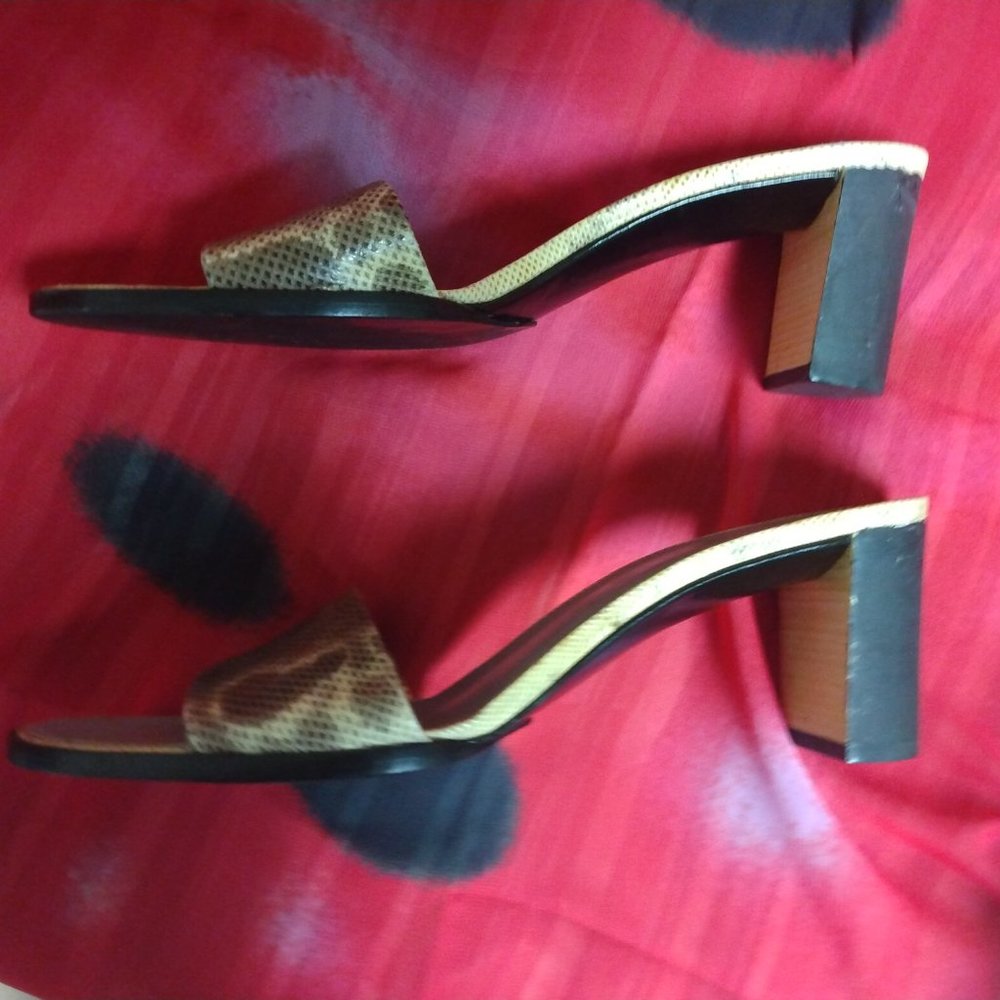 ❤️GUCCI TOM FORD Snake Slip On Chunky Wood Heel Slides Sandals Shoe 8 B Italy - Picture 9 of 10